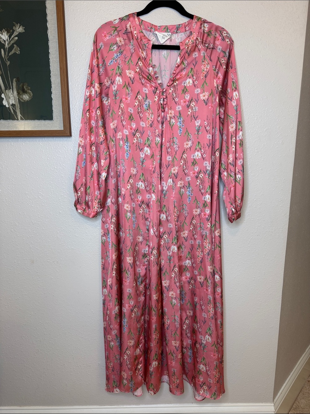Hyacinth House Pink Floral Flowy Long Sleeve‎ Maxi Dress Small
